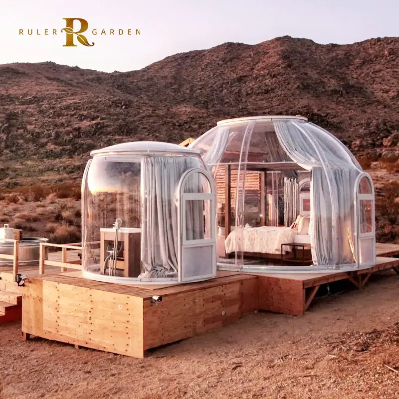 Прозрачные сборные купольные дома Bayer 5,3 + 2,1 м роскошный уличный стеклянный купол для отеля модульный дом с ванной