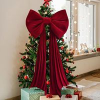 Ornement de Noël extra-large en velours bordeaux avec nœud, style coréen, pour arbre de Noël et vitrine