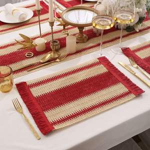 Gewebtes Papiers eil Tischset Matching Holiday Christmas Dekorative Tisch matte Jute Mixed Woven Cheese Tools Tisch matte für zu Hause - Product Image 1