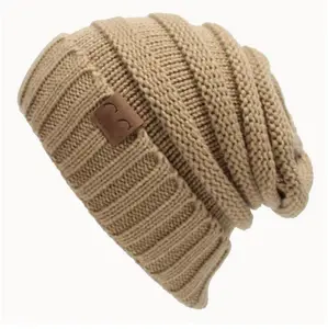 2023 Acrílico Beanie Logotipo Personalizado Slouchy Knit Inverno Plain Double C Beanie Hat Knitting