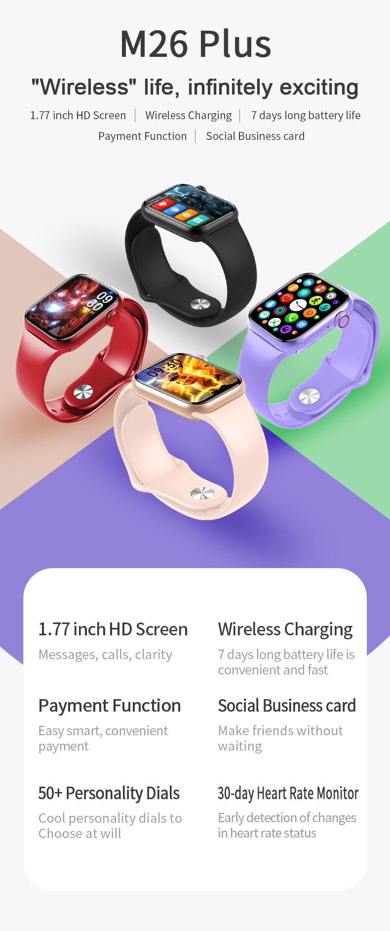 Hot M26 Plus Wearfit Pro Smartwatch Bt Calling Wireless Charging Reloj Inteligente M26plus Pro Smart Watch Series 6 7
