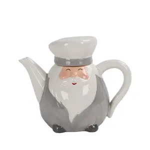 Christmas Teapot, Ceramic Christmas Tea Pot with Chef Santa Claus Design ,Hand painted Dolomite water kettle pitcher