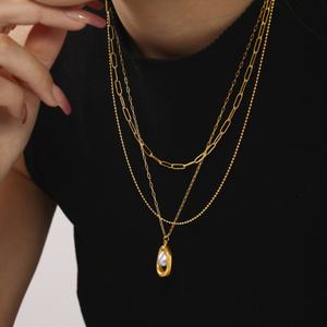 Women's Stainless Steel 18K PVD <b>Gold</b> Plated <b>Pearl</b> <b>Necklace</b> Horseshoe Design with Classic Claw Setting Trendy Style - Product Image 4