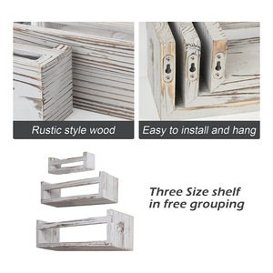 Wooden <b>Wall</b>-<b>Mounted</b> Storage Rack Rectangle White Solid Wood Country Style For Office Bathroom <b>Shelf</b> - Product Image 3