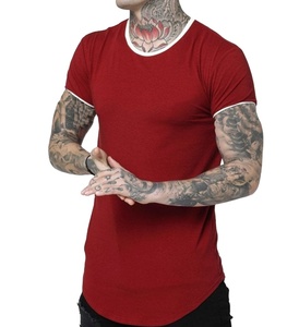 T-Shirt pour hommes, haut avec ourlet, Logo personnalisé, couleur bordeaux, Sport, Gym, vente en gros, collection - Product Image 1