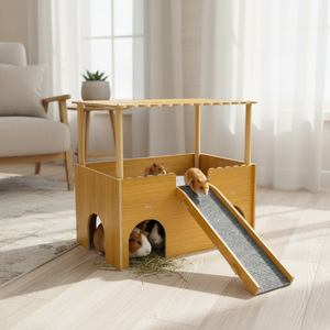 Nouvelle cage en bois imperméable et portable <span class=keywords><strong>pour</strong></span> <span class=keywords><strong>hamster</strong></span>, style nordique, double couche, grande maison, ours en soie dorée, villa de luxe - Product Image 2