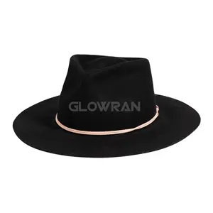 Unisex Đen Úc Len Cảm Thấy Fedora Mũ Người Đàn Ông Bán Buôn Trong Kho Với Ribbon & Dây