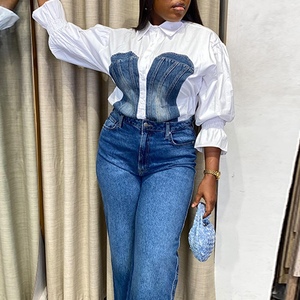 Camisa de Moda para Mujer, Estilo Informal, con Mangas Acampanadas y Detalles en Mezclilla, Diseño Personalizado para Otoño - Product Image 2