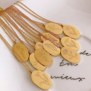 G2550 venta al por mayor Collier En Acier Acero inoxidable 18K oro Pvd plateado Vintage <span class=keywords><strong>12</strong></span> <span class=keywords><strong>meses</strong></span> de nacimiento flor <span class=keywords><strong>collar</strong></span> joyería - Product Image 2