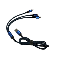 Câble de données 3-en-1 de 1,2 m, câble de charge un-vers-trois, câble de données en cuivre pur, charge rapide 3A