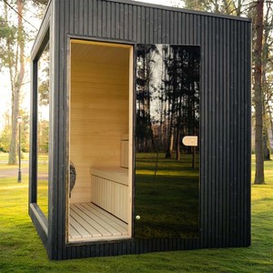 Sauna de Vapor Húmedo Moderna para Exteriores con Luz de Color, de Cedro Rojo, para 4 Personas, con Estufa de Piedras Calientes - Product Image 3