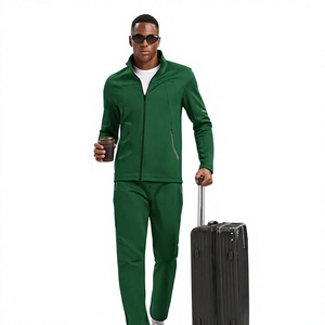 Chándal verde para hombre con cremallera completa, chaqueta de color sólido con cuello alto, ropa informal transpirable de poliéster. - Product Image 1