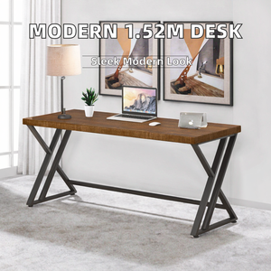 Escritorio Moderno para Computadora de 1.52 m de Largo para Apartamento, Madera Maciza, Tubo de Acero, Superficie Extraíble, Ideal para Trabajo Administrativo y Estudio - Product Image 2