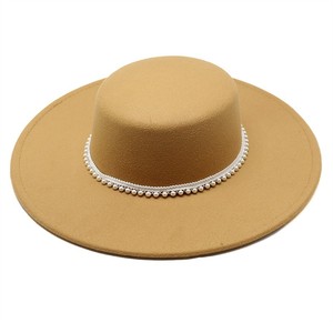 Sombrero de fieltro de ala ancha estilo Pork <span class=keywords><strong>Pie</strong></span>/Boater para mujer, diseño Hepburn, con logotipo personalizado y perlas, ideal para promoción. - Product Image 6