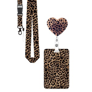 Brown leopard print glitter with alligator clip, retractable <b>ID</b> card <b>holder</b> with alligator clip, badge scroll, lanyard. - Product Image 5