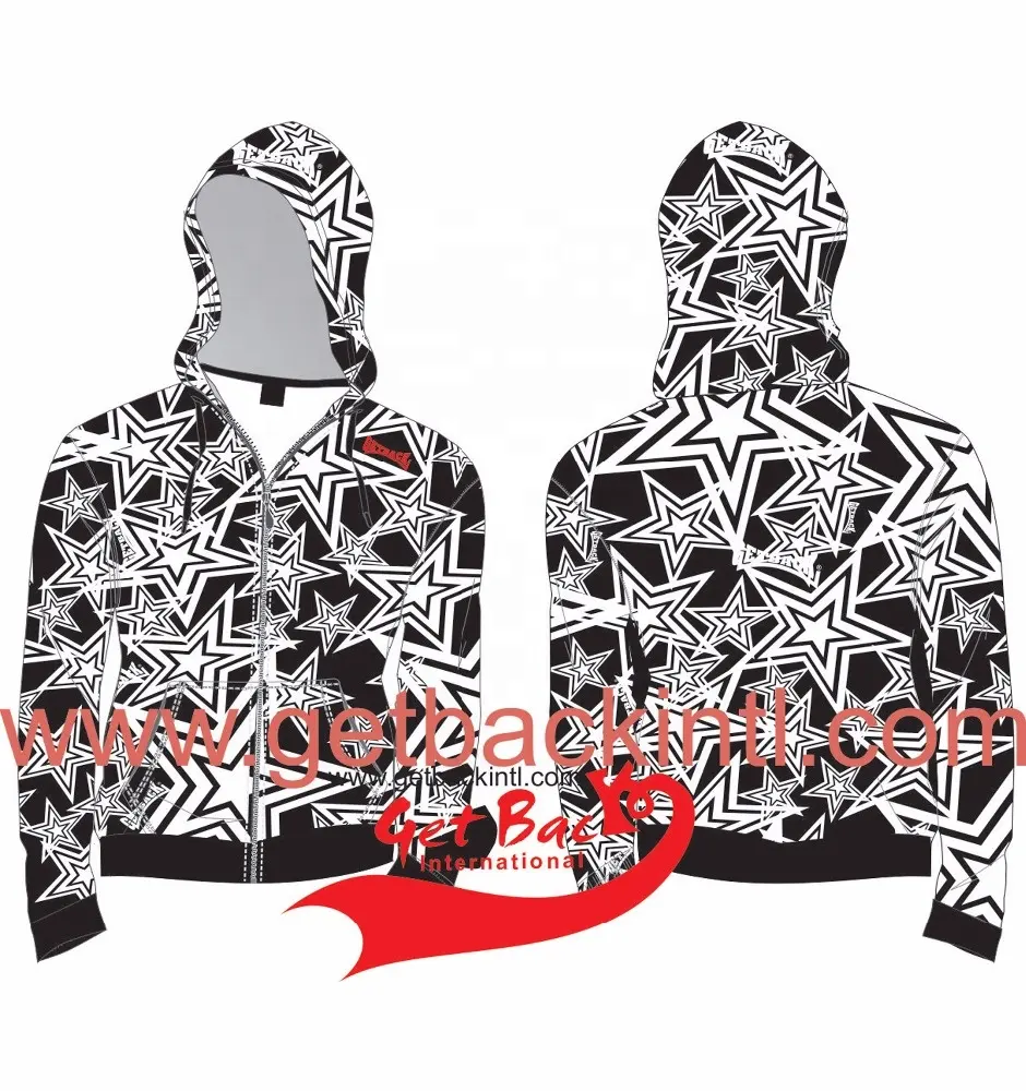 Star Design Sublimation Zipper Hood Shirts Breathable Custom Premium Quality Sublimation Hoodies Zipper 3D Sublimation Zip Hood