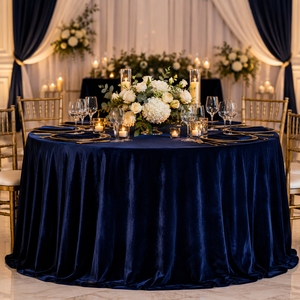 Wholesale Navy Blue Premium Velvet <b>Round</b> <b>Tablecloth</b> for Candlelit Wedding Banquet Hotel Event Rental - Product Image 1