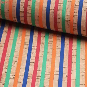 Colorful wide stripes wholesale cork leather material for shoes and bags