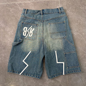 Jorts <span class=keywords><strong>de</strong></span> Mezclilla para <span class=keywords><strong>Hombre</strong></span>, Estilo Vintage, Verano, <span class=keywords><strong>Corte</strong></span> Recto, Tejido, Costuras a Vista, Dobladillo Deshilachado, Desgastado, Bordado, Lavado Ácido, Venta al Por Mayor - Product Image 2