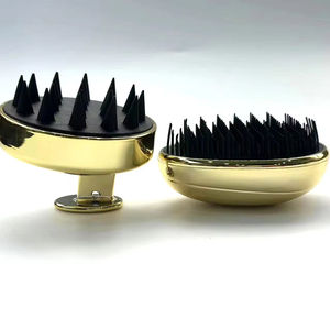 Meilleure vente Compact cheveux cuir chevelu masseur shampooing brosse plaqué or poignée souple Silicone dents Scratch tête caractéristique Nylon - Product Image 5