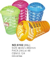 Panier à linge rond en plastique avec couvercle, grande capacité, empilable, pour usage domestique, 55L