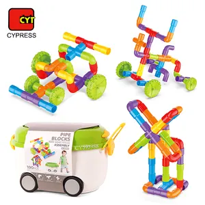 Nuovo 190 pezzo di costruzione di blocchi creativi stelo giocattoli tubo blocchi di giocattoli con scatola di immagazzinaggio per i bambini