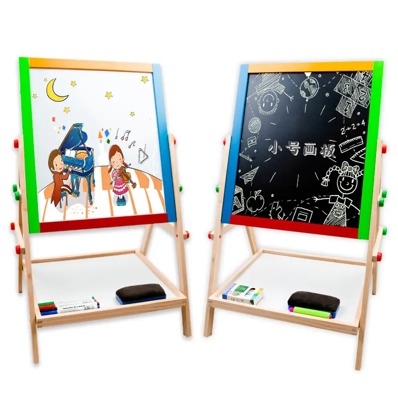 กระดานดำวาดเขียนไม้,ไวท์บอร์ดสองด้านปรับขาตั้งวาดภาพของเล่นต้นการศึกษาการเรียนรู้ของเล่นสำหรับเด็ก