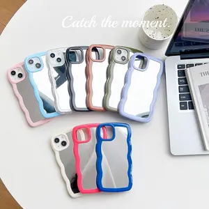 Candy Color Women Girls Plating Mirror Make Up Shockproof Wave Bumper Phone Case Cover For IPhone 15 14 13 12 11 Pro Max XS XR