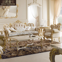 Meubles de style rococo européen en bois massif haut de gamme 123 Ensemble de salon personnalisable Canapé en tissu sculpté pour villa française