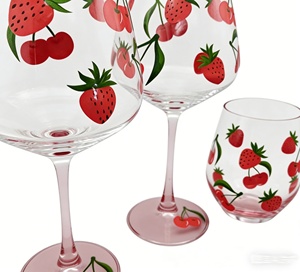 Juego de Vasos de Cristal Soplados a Mano SNW, Copas de Vino con Diseño Personalizado de Cerezas y Fresas Pintadas a Mano - Product Image 5