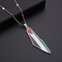Collier chaîne en acier inoxydable avec carte de Palestine, émaillé, plaqué or 18 carats, pendentif drapeau de Palestine émaillé