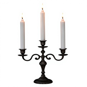 Three-Arm Candelabra with Tapered White <b>Candles</b> Decorative <b>Candle</b> Holder for Home Decoration - Product Image 1