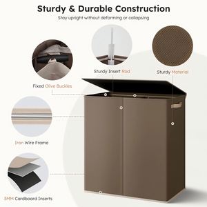 Cesto Plegable Grande para Ropa Sucia con 2 Compartimentos y Asas para Dormitorio o Lavadero - Product Image 2