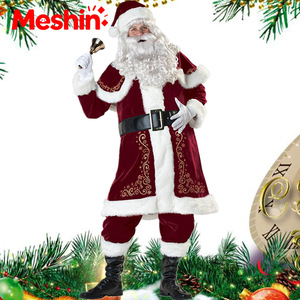 Costume de Père Noël pour adulte Meshin, déguisement de Noël pour couple, jeu de rôle TV et cinéma, ensemble complet avec châle en velours canari - Product Image 3