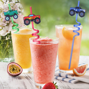 Paille de fête LAIMAI en PETG réutilisable de qualité alimentaire, motif de dessin animé tendance, design en spirale de camion, pour les anniversaires, les célébrations, les jeux, les cadeaux - Product Image 6