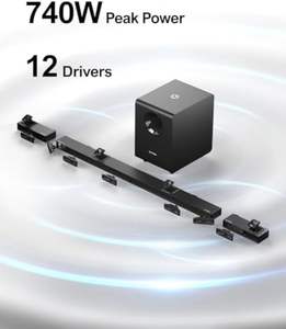 Barre de son Home Cinéma 7.1.4 ultime 740W <span class=keywords><strong>Dolby</strong></span> <span class=keywords><strong>Atmos</strong></span> avec 4 haut-parleurs orientables vers le haut, caisson de basses sans fil de 8 pouces et 2 enceintes surround arrière. - Product Image 3