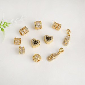 18K Gold Inlaid Zircon <b>Spacer</b> Beads Heart Rhombus DIY Jewelry Accessories for Bracelet Necklace Making - Product Image 4