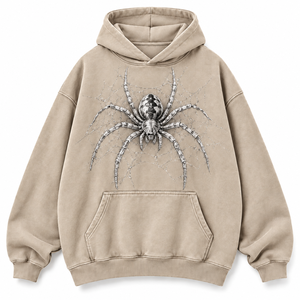 Sweat à capuche oversize beige pour homme, pull décontracté avec poche avant, imprimé toile d'araignée, 100% coton molletonné, hiver, personnalisable - Product Image 1