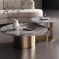 Table basse de salon élégante et créative de luxe, table centrale ronde moderne en pierre avec acier inoxydable, mobilier de maison