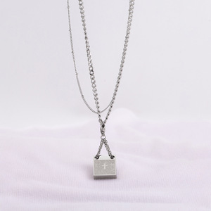 Layered <b>Titanium</b> Steel Men's Detachable Cross Square Pendant Double Layer Necklace Geometric Design Hip Hop Fashion - Product Image 1