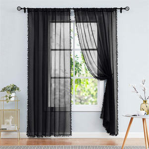 <span class=keywords><strong>Rideau</strong></span> en Voile avec <span class=keywords><strong>pompon</strong></span>, décoration pour la maison, en Tulle noir, livraison gratuite - Product Image 2