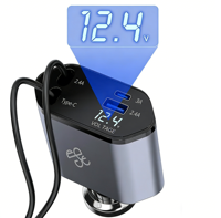 Chargeur de voiture rétractable super rapide USB, chargeur de téléphone de voiture avec deux câbles rétractables et 2 ports USB, adaptateur de chargeur de voiture