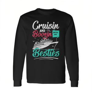 Camiseta de manga larga Cruisin And Boozin With My Besties, camiseta para parejas y amigos en vacaciones - Product Image 2