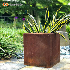 Gnee Garden Corten Steel <b>Square</b> <b>Planter</b> Outdoor Rustic American Farmhouse Style <b>Large</b> Capacity Floor Use Flower Pot for Planting - Product Image 3
