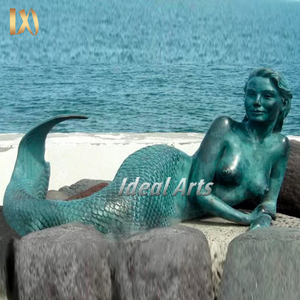 Statua da Esterno in Bronzo di Sirena che Cavalca un Delfino, Scultura Grande Patinata di <span class=keywords><strong>Ninfa</strong></span> Marina Fusa a Mano per Decorazioni a Bordo Piscina e Giardino - Product Image 4