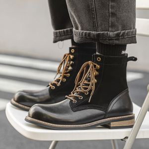 Retro Fashion Men's Personalized Lace-up Ankle Waterproof Leather <b>Boots</b> Handcrafted Winter Outdoor Work 2025 New Trend - Product Image 5