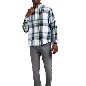 2024 New Hot Sale Wholesale Men Flannel Plaid Shirts Long Sleeve