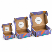 Boîte d'expédition en carton ondulé violet avec logo personnalisé, estampage à chaud UV or, emballage cadeau imprimé, boîte avion