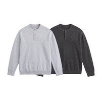 Herren Herbst Langarm Rundhals Henley Pullover mit Knopfleiste Strickpullover Lässig Große Größen Plus Size Oversized Relaxed Fit