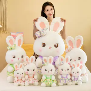 Cross Border Mega Size Bonito Stuffed Animal Rabbit Doll Boneca De Pelúcia Com Vestido Coelho Branco Para Meninas